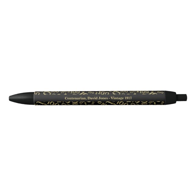 Stylo Noir Centenarian, 100th Birthday Number Motif (Devant)