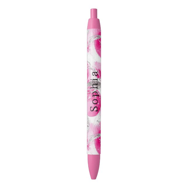 Stylo Noir Cercles Abstraits en verre d'argent rose (devant Vertical)