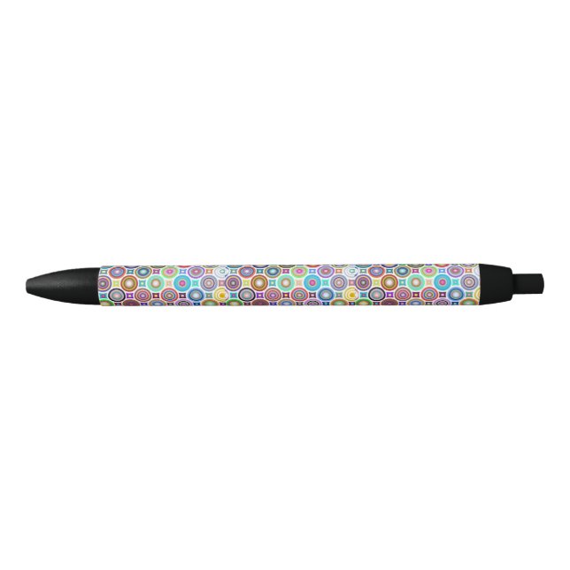 Stylo Noir Cercles prismatiques abstraits (Devant)