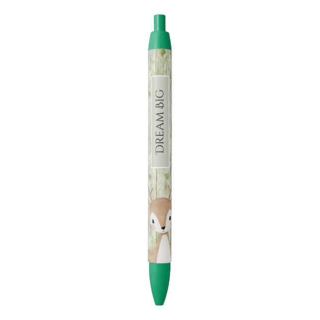 Stylo Noir Cerf Mignon en Bois Faux Vert (devant Vertical)