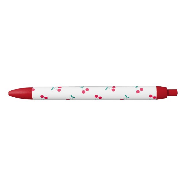 Stylo Noir Cerise esthétique Cerises Motif blanc (Devant)