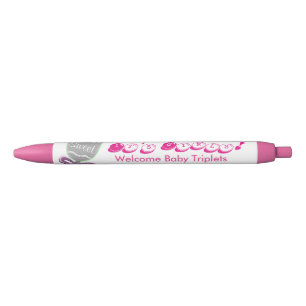 Stylo Noir C'est Filles Bienvenue Triplets Bébé Faire-part ro