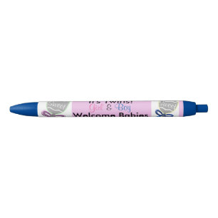 Stylo Noir C'est Twins Boy Girl Blue Rose Faire-part de naiss