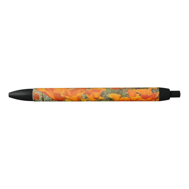 Stylo Noir Champ orange de pavot des fleurs (Devant)