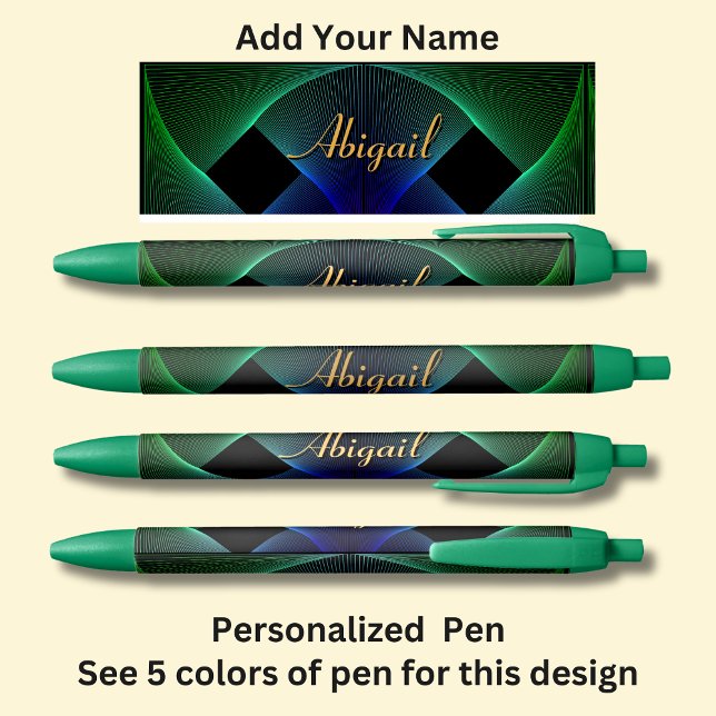 Stylo Noir Changer le nom Tourbillon géométrique vert bleu (Créateur téléchargé)
