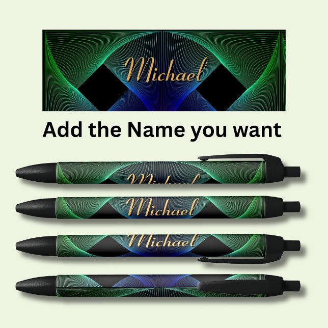 Stylo Noir Changer le nom Tourbillon géométrique vert bleu (Créateur téléchargé)