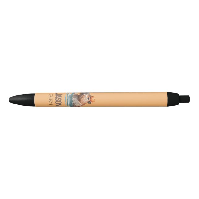 Stylo Noir Charming mignonne Capybara avec Orange et nom des  (Devant)