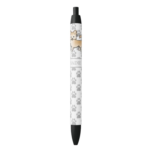 Stylo Noir Chat long Fawn Chihuahua Dessin et nom (devant Vertical)