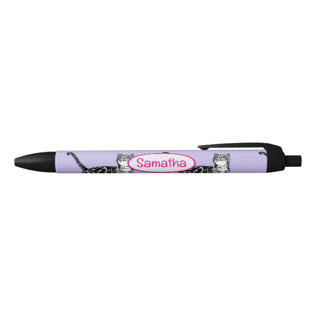 Stylo Noir Chat tigré violet aquarelle nom de filles (Haut)
