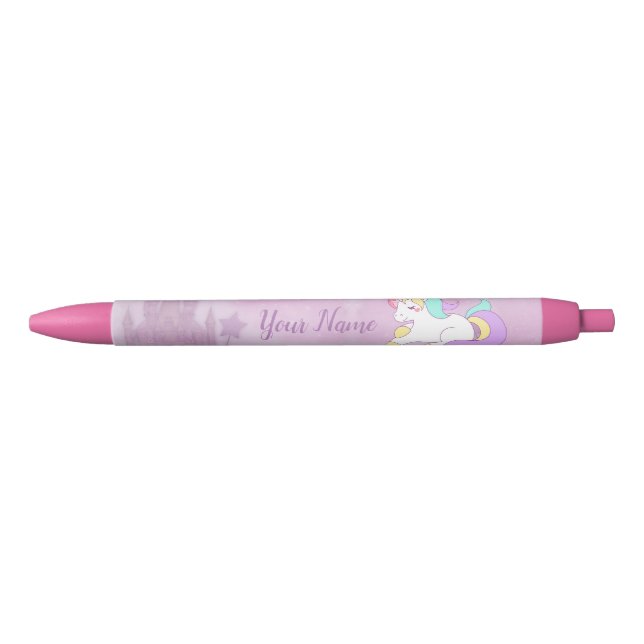 Stylo Noir Château de la princesse rose et petit bébé magique (Devant)