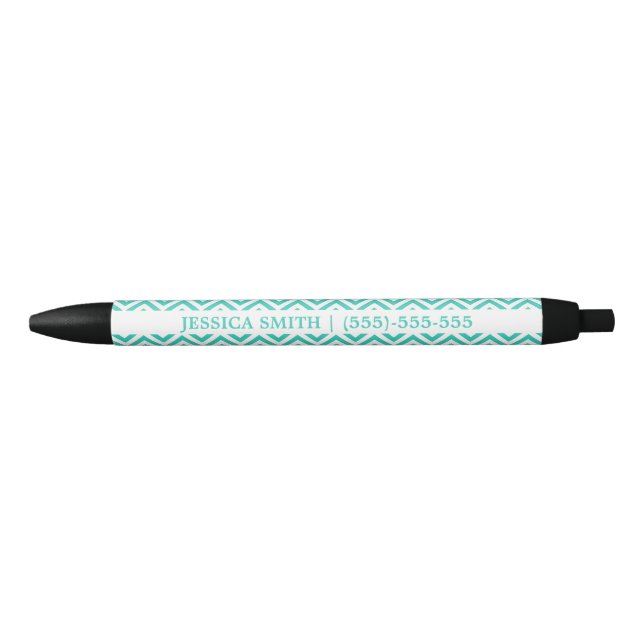 Stylo Noir Chevron Turquoise Et Blanc Avec Texte Personnalisé (Devant)