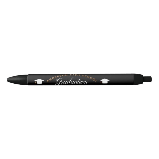 Stylo Noir Chic Graduation Keepsaké Black Gold Custom School (Devant)