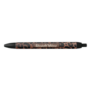 Stylo Noir Chic Luxe Personnaliser Nom Paillettes Dorées Léop