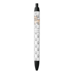 Stylo Noir Chien Cairn Terrier à la robe crème avec nom et pa