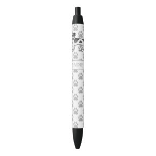 Stylo Noir Chien de ferme danois-suédois noir et blanc & Nom