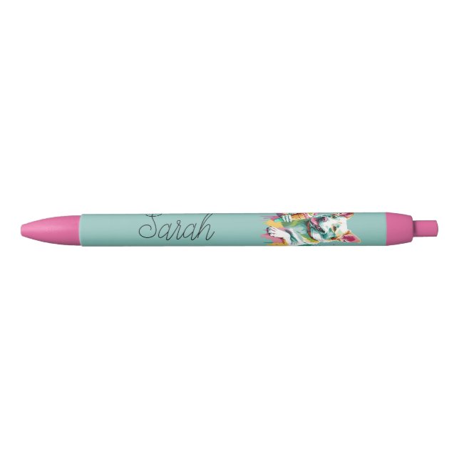 Stylo Noir Chien heureux mangeant une glace (Devant)