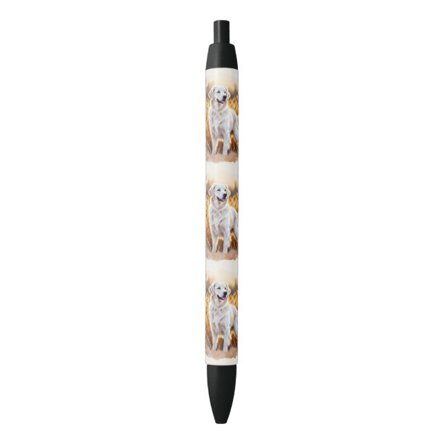 Stylo Noir Chien Retriever Golden Blanc (devant Vertical)