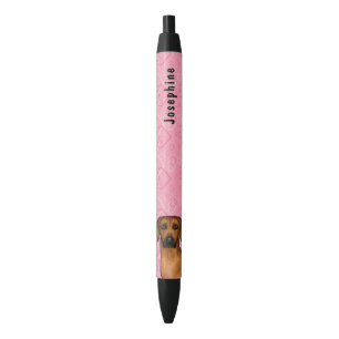 Stylo Noir Chien Rhodesian Ridgeback sur des cœurs roses avec