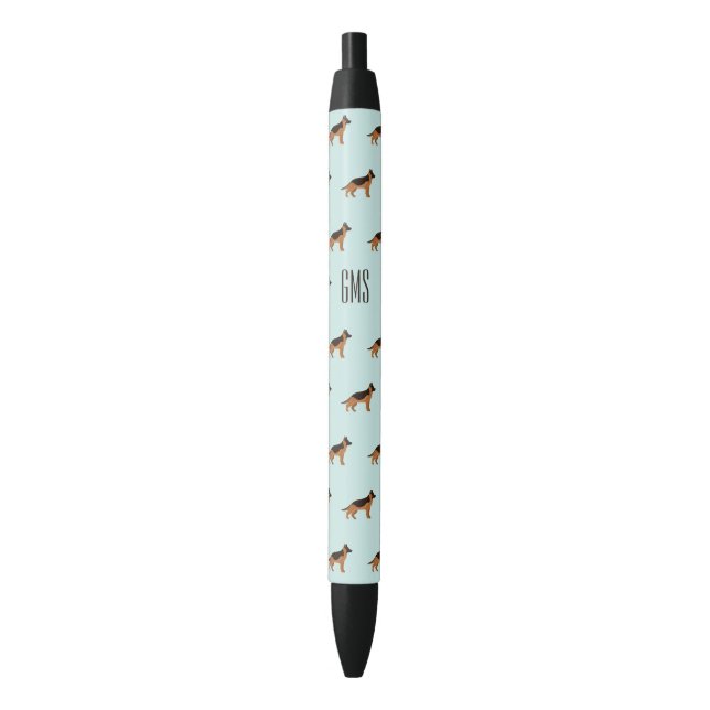 Stylo Noir Chiens bergers allemands Motif Monogramme (devant Vertical)