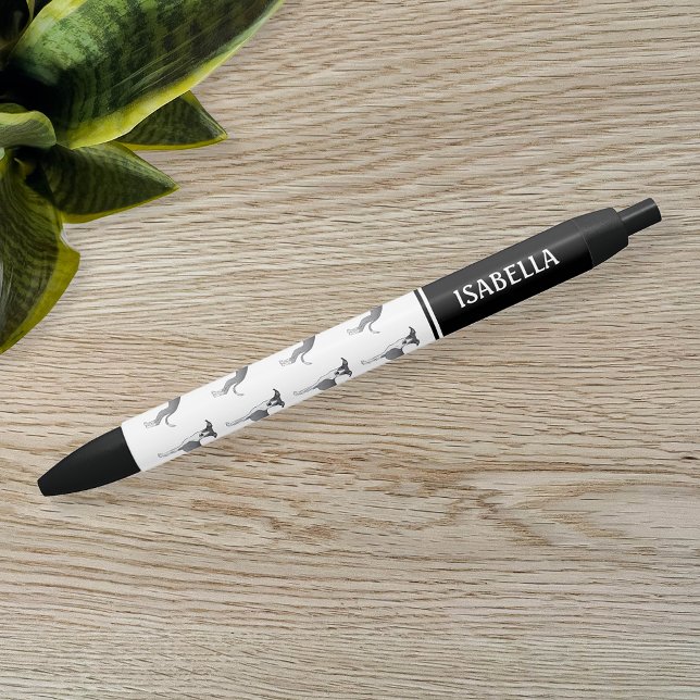 Stylo Noir Chiens Gris Italiens Bleus Et Blancs Avec Nom (Créateur téléchargé)