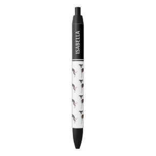 Stylo Noir Chiens Lévriers Italiens Blanc Et Seal Avec Nom