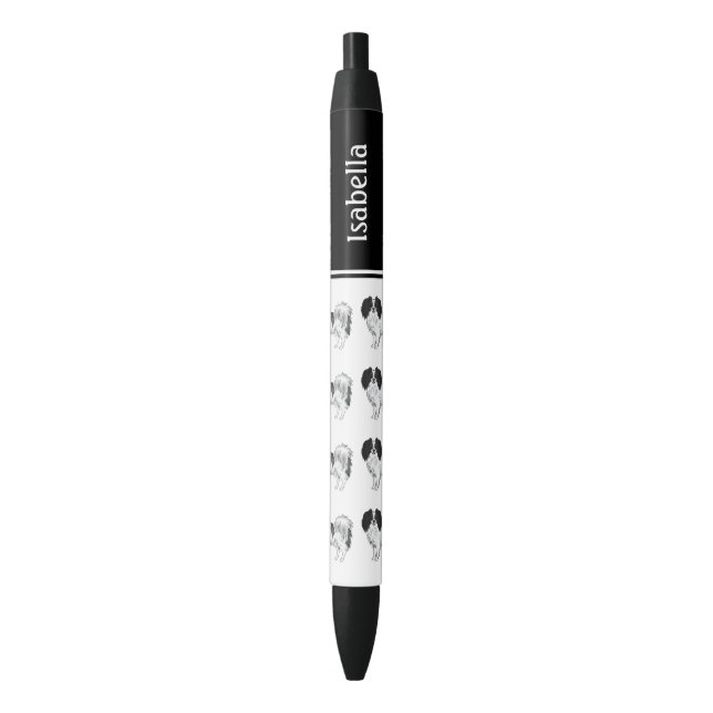 Stylo Noir Chiens mignons Phalène noir et blanc avec nom pers (devant Vertical)