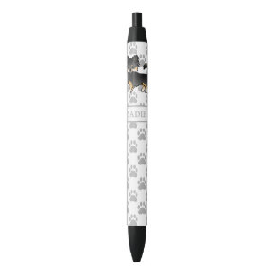 Stylo Noir Chihuahua à poil long noir et feu avec un nom mign