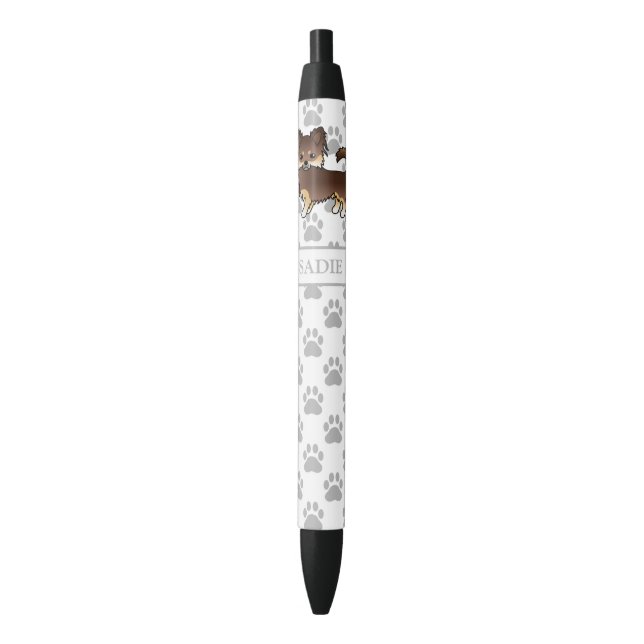 Stylo Noir Chihuahua Chien Longue Robe Chocolat Et Tan & Nom (devant Vertical)