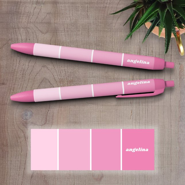 Stylo Noir Chips de peinture rose pâle avec nom personnalisé (Personalized Writing Pens - add your name, monogram or other text)
