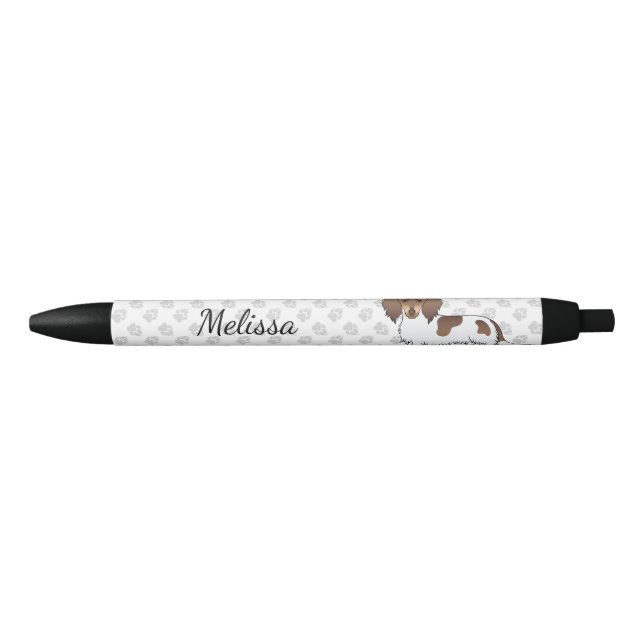 Stylo Noir Chocolat & Tan Piebald cheveux longs Dachshund & N (Devant)