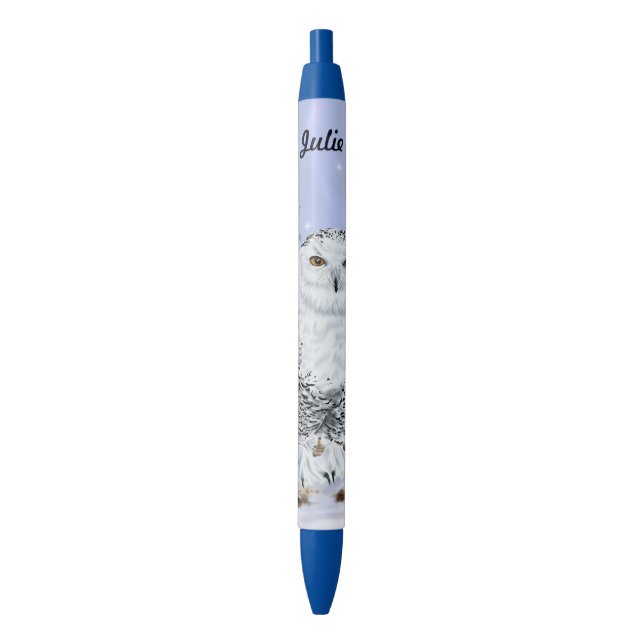 Stylo Noir Chouette des neiges (devant Vertical)