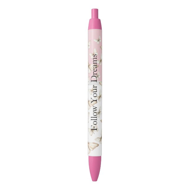 Stylo Noir Cieux Rose Pâle & Papillons  (devant Vertical)