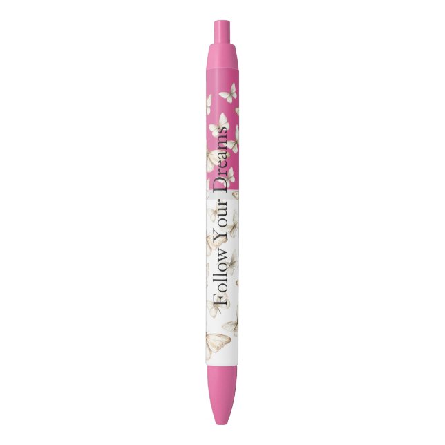 Stylo Noir Cieux roses chic et papillons  (devant Vertical)