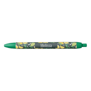 Stylo Noir Citron et Limon Motif de fruits en vert et jaune