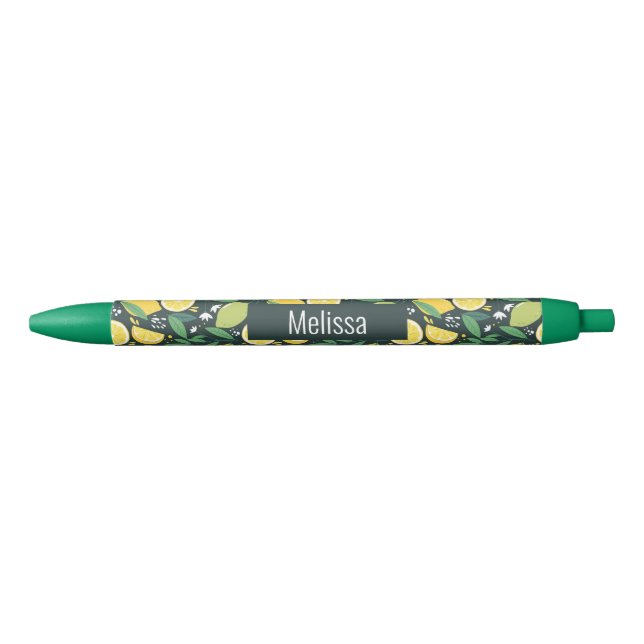 Stylo Noir Citron et Limon Motif de fruits en vert et jaune (Devant)