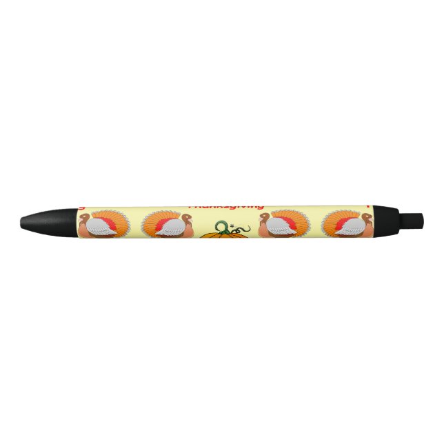 Stylo Noir citrouille de Thanksgiving et dinde (Devant)