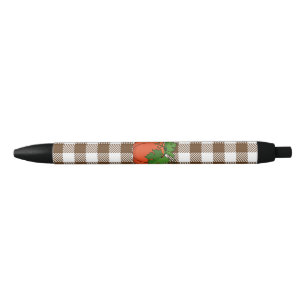 Stylo Noir Citrouille orange sur Motif Brown blanc À damiers