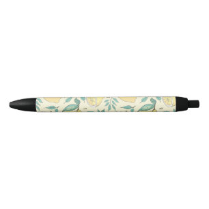 Stylo Noir Citrus de citron moderne jaune d'été Personnalisé