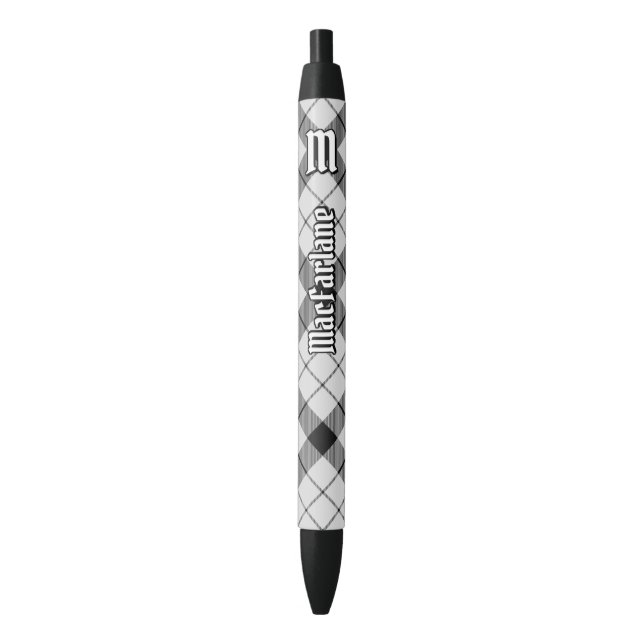 Stylo Noir Clan MacFarlane Tartan noir et blanc (devant Vertical)