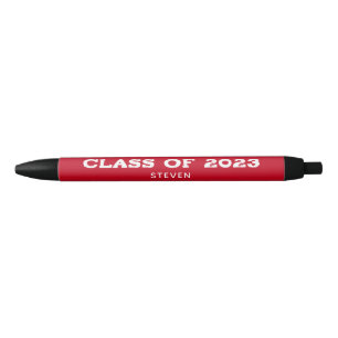 Stylo Noir Classe de 2023 Graduation Rouge Nom personnalisé