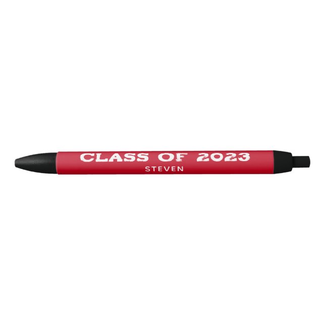 Stylo Noir Classe de 2023 Graduation Rouge Nom personnalisé (Devant)