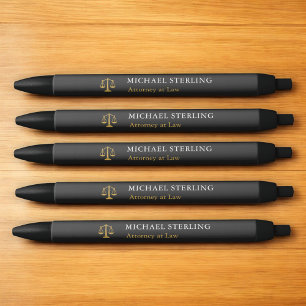 Stylo Noir Classique Avocat Balance de la Justice Or Noir
