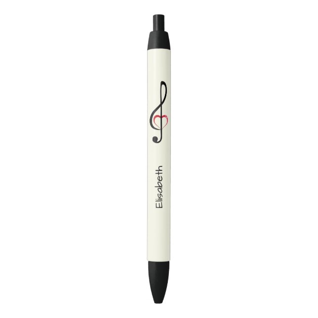Stylo Noir Clef triple avec le coeur rose brillant (devant Vertical)