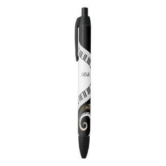 Stylo Noir Clés de piano de monogramme et notes musicales