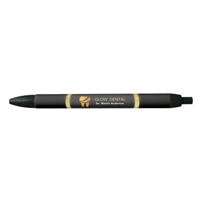 Stylo Noir Clinique dentaire professionnelle Gold Tooth Logo (Devant)