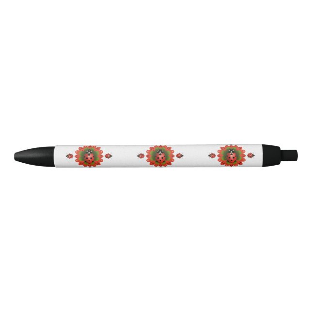 Stylo Noir Coccinelle de Noël Rouge Vert et Blanc (Devant)