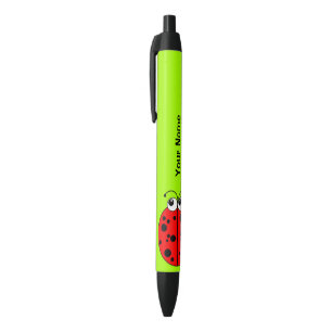 Stylo Noir Coccinelle rouge mignonne sur le vert personnalis