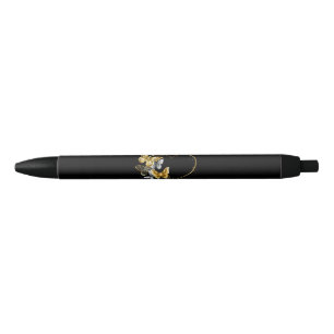 Stylo Noir Coeur aux papillons d'or