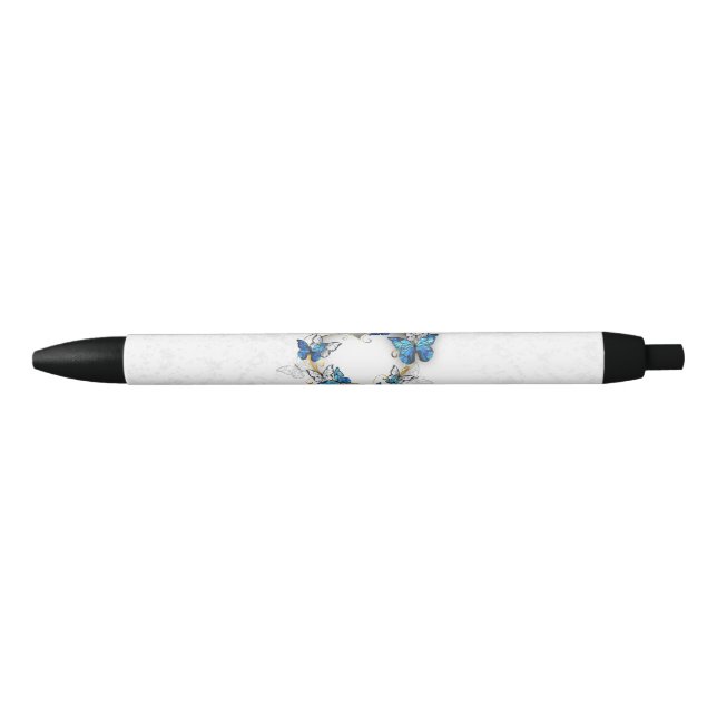 Stylo Noir Coeur bijoux avec papillons Morpho (Devant)
