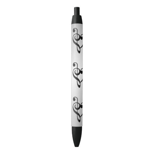 Stylo Noir Coeur Clé de musique (devant Vertical)